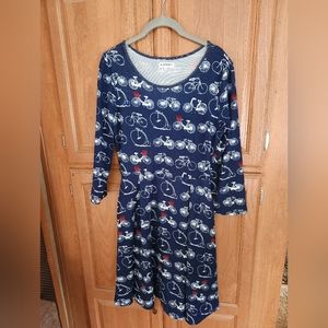 LA Soul navy blue and red bicycle print dress size medium